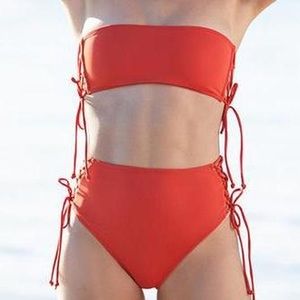 LA hearts x Pacsun Red Lagoon Lace-Up Bikini SET